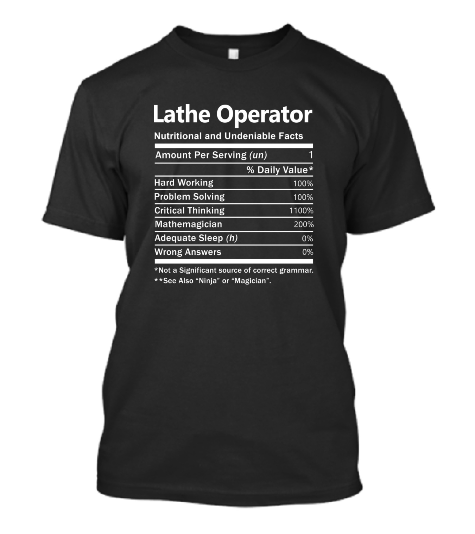 Lathe Operator Nutritional And Undeniable Facts Critical Thinking Mathemagician T-Shirt