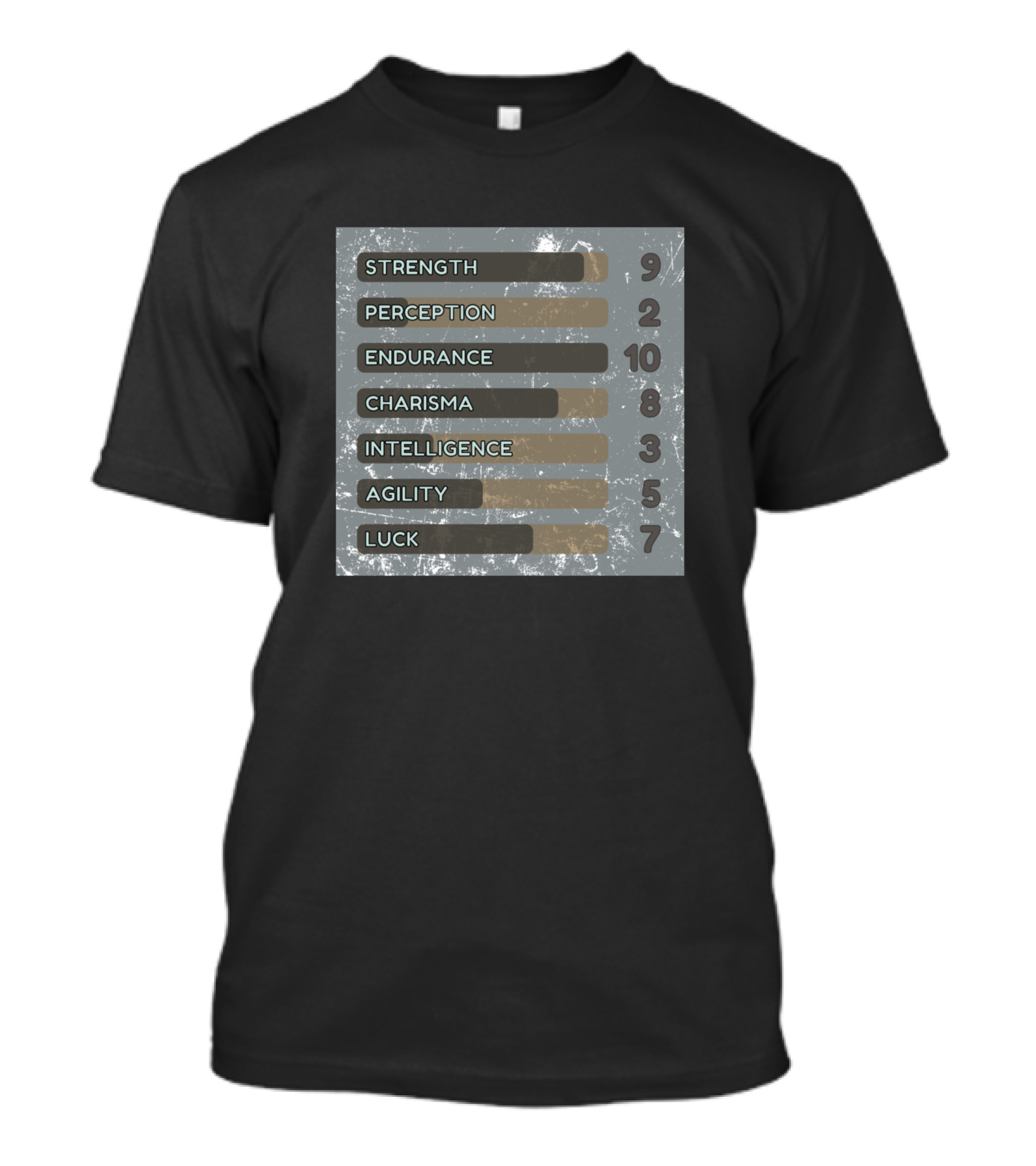 Strength Perception Endurance Charisma Intelligence Agility Luck 92108357 T-Shirt