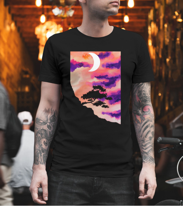 Mountain Tree Crescent Moon Sunset Clouds T-Shirt Mountain Tree Crescent Moon Sunset Clouds T-Shirt