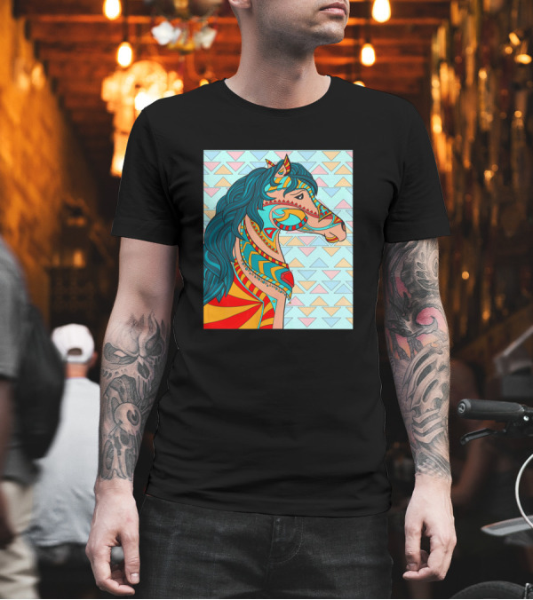 Multicolored Geometric Patterned Horse in Vibrant Colors T-Shirt Multicolored Geometric Patterned Horse in Vibrant Colors T-Shirt