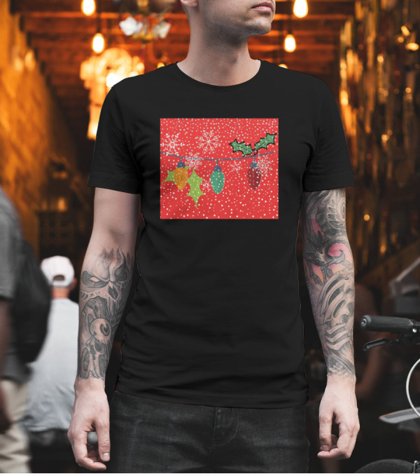 Christmas Lights Holly and Snowflakes T-Shirt Christmas Lights Holly and Snowflakes T-Shirt