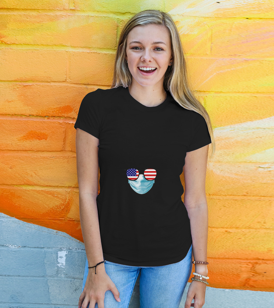 NURSElife USA Flag Sunglasses Mask Bun T-Shirt