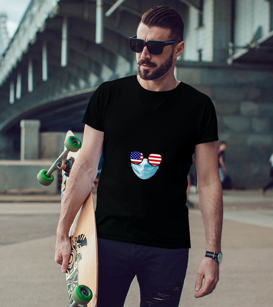 NURSElife USA Flag Sunglasses Mask Bun T-Shirt