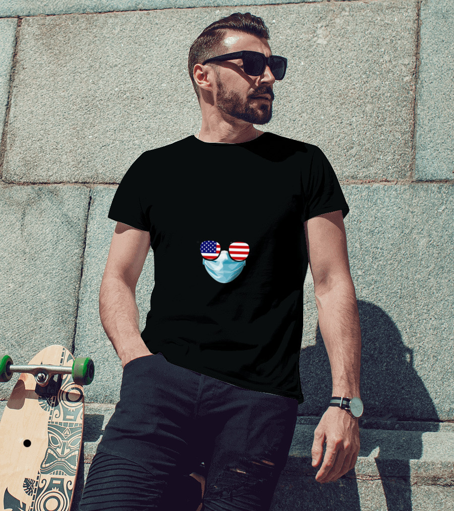 NURSElife USA Flag Sunglasses Mask Bun T-Shirt
