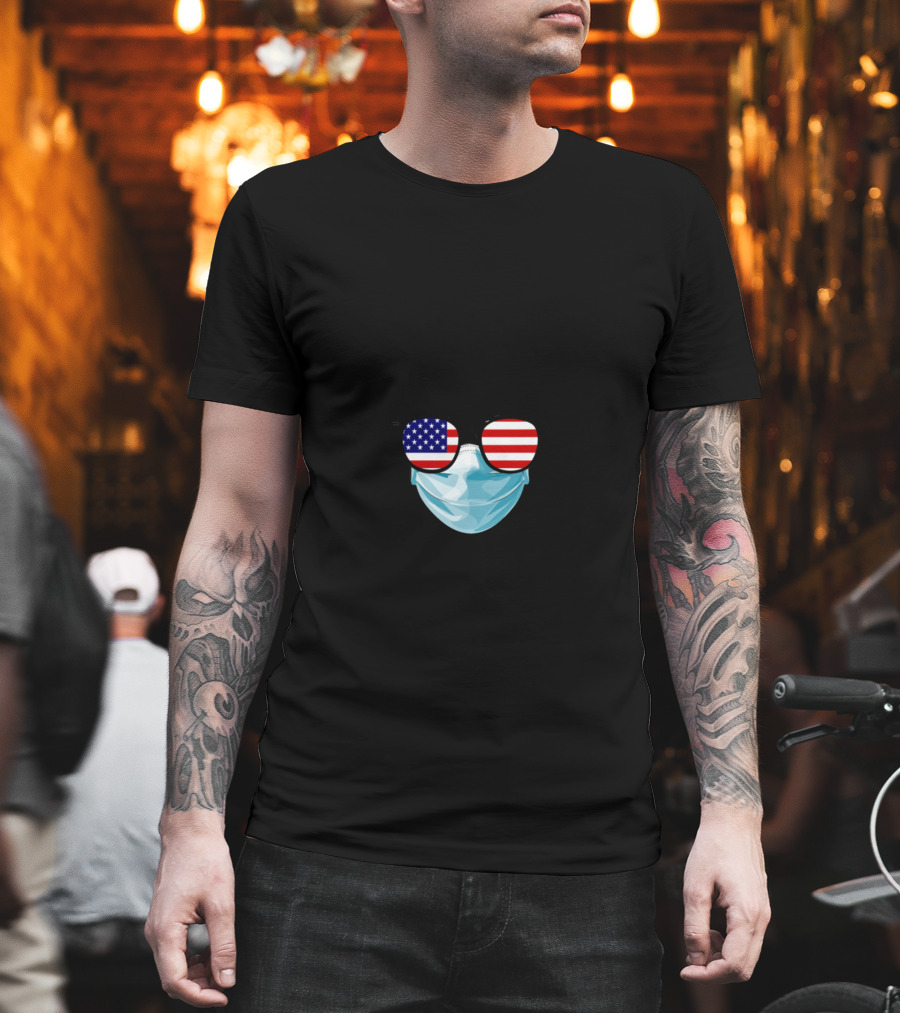 NURSElife USA Flag Sunglasses Mask Bun T-Shirt