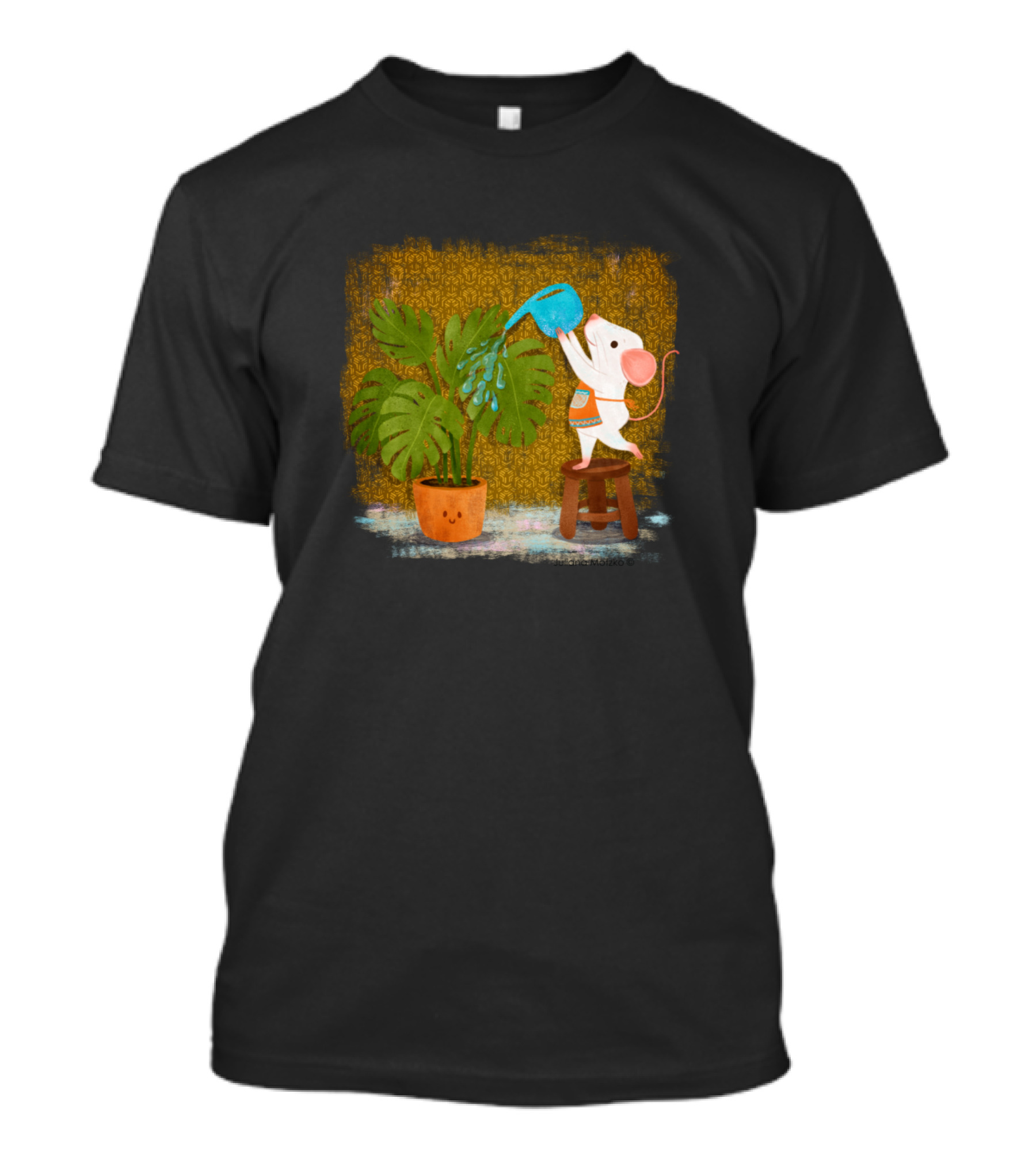 Mice Watering The Plants With Blue Watering Can And Smiling Plant T-Shirt