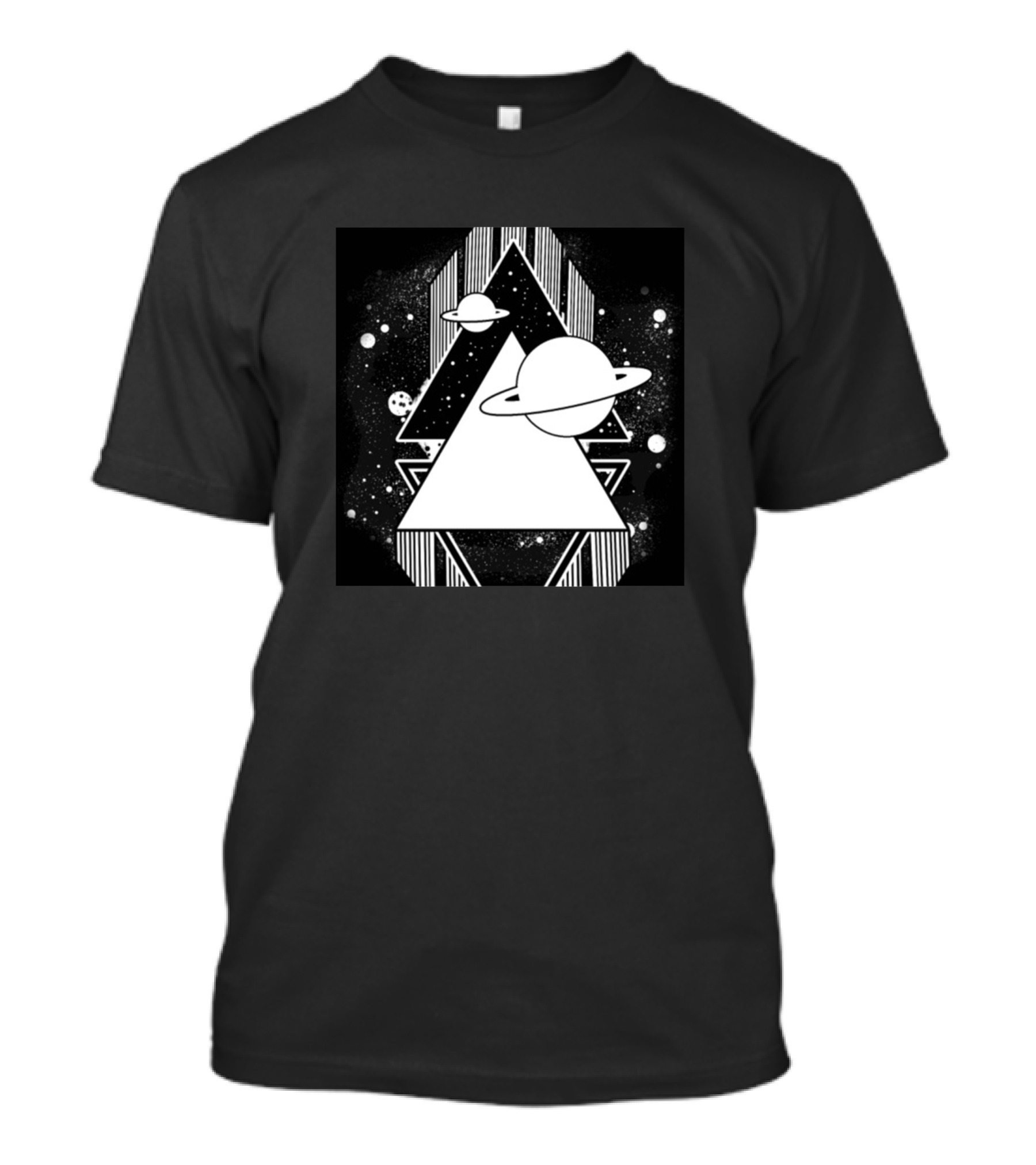 Black And White Galaxy Triangle Saturn Planet Space T-Shirt