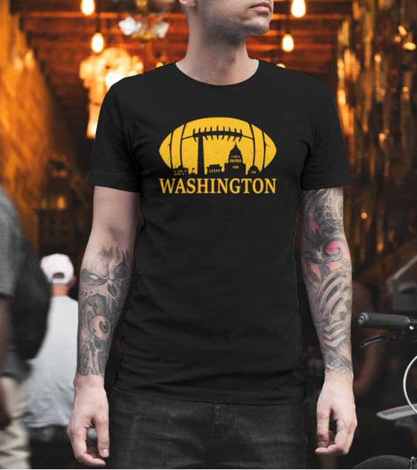 Washington Football Team Capitol Silhouette Football T-Shirt Washington Football Team Capitol Silhouette Football T-Shirt