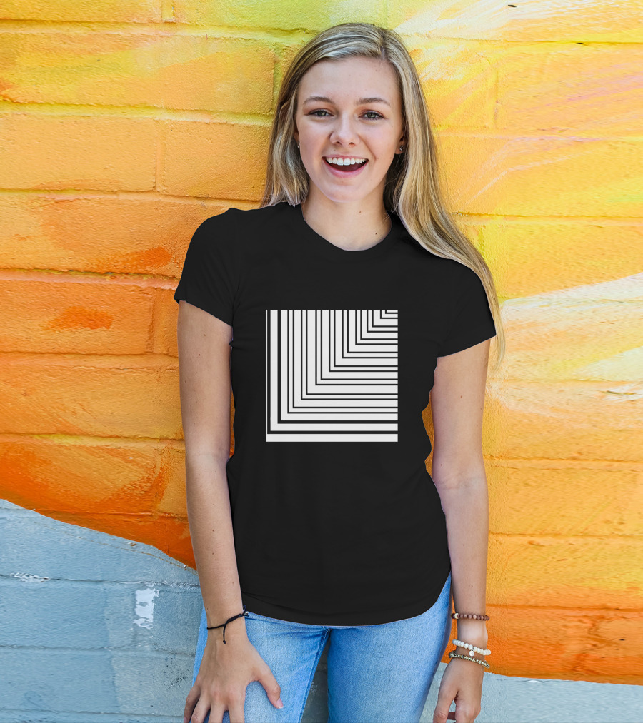 White Black Geometric Lines Optical Illusion T-Shirt