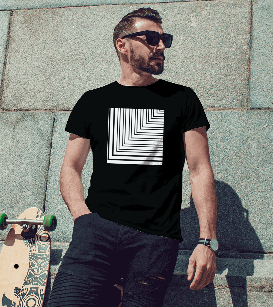 White Black Geometric Lines Optical Illusion T-Shirt