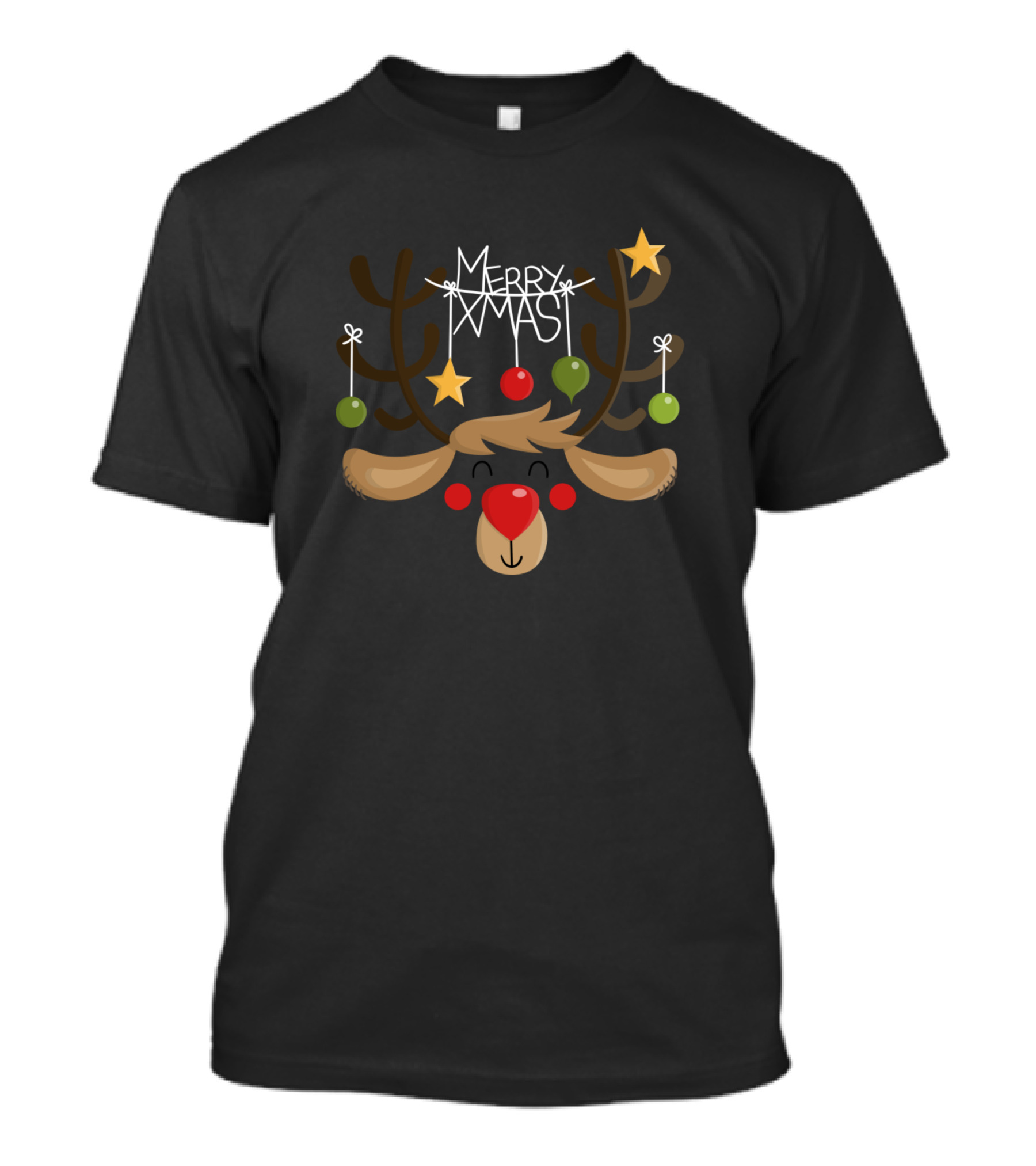 Rudolph Merry X Mas Reindeer Antlers Ornaments Stars T-Shirt