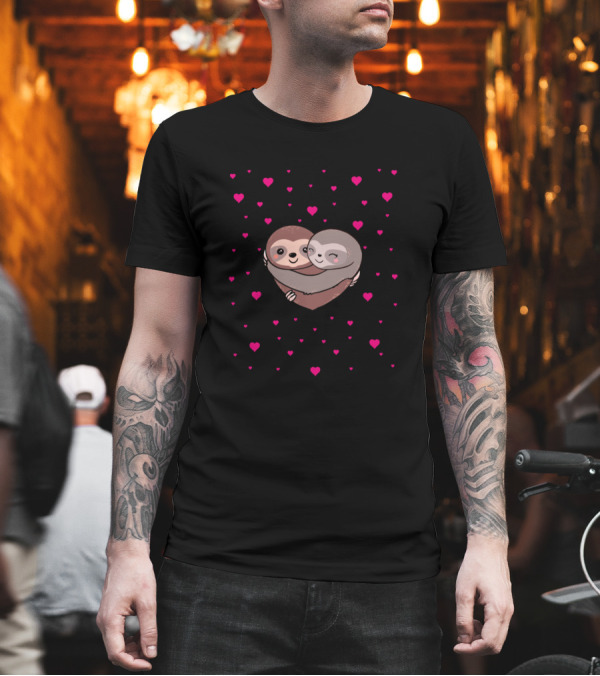 Sloth Lover Heart Hug with Mini Red Hearts Embrace T-Shirt Sloth Lover Heart Hug with Mini Red Hearts Embrace T-Shirt