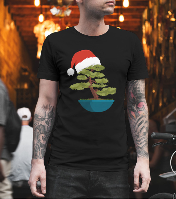 Christmas Bonsai Tree with Santa Hat T-Shirt Christmas Bonsai Tree with Santa Hat T-Shirt