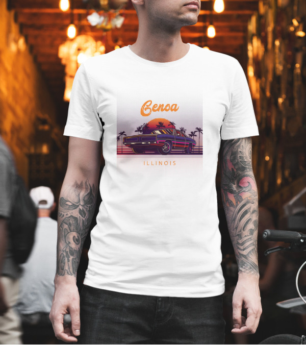 Genoa Illinois Retro Sunset Muscle Cars Palm Trees T-Shirt Genoa Illinois Retro Sunset Muscle Cars Palm Trees T-Shirt