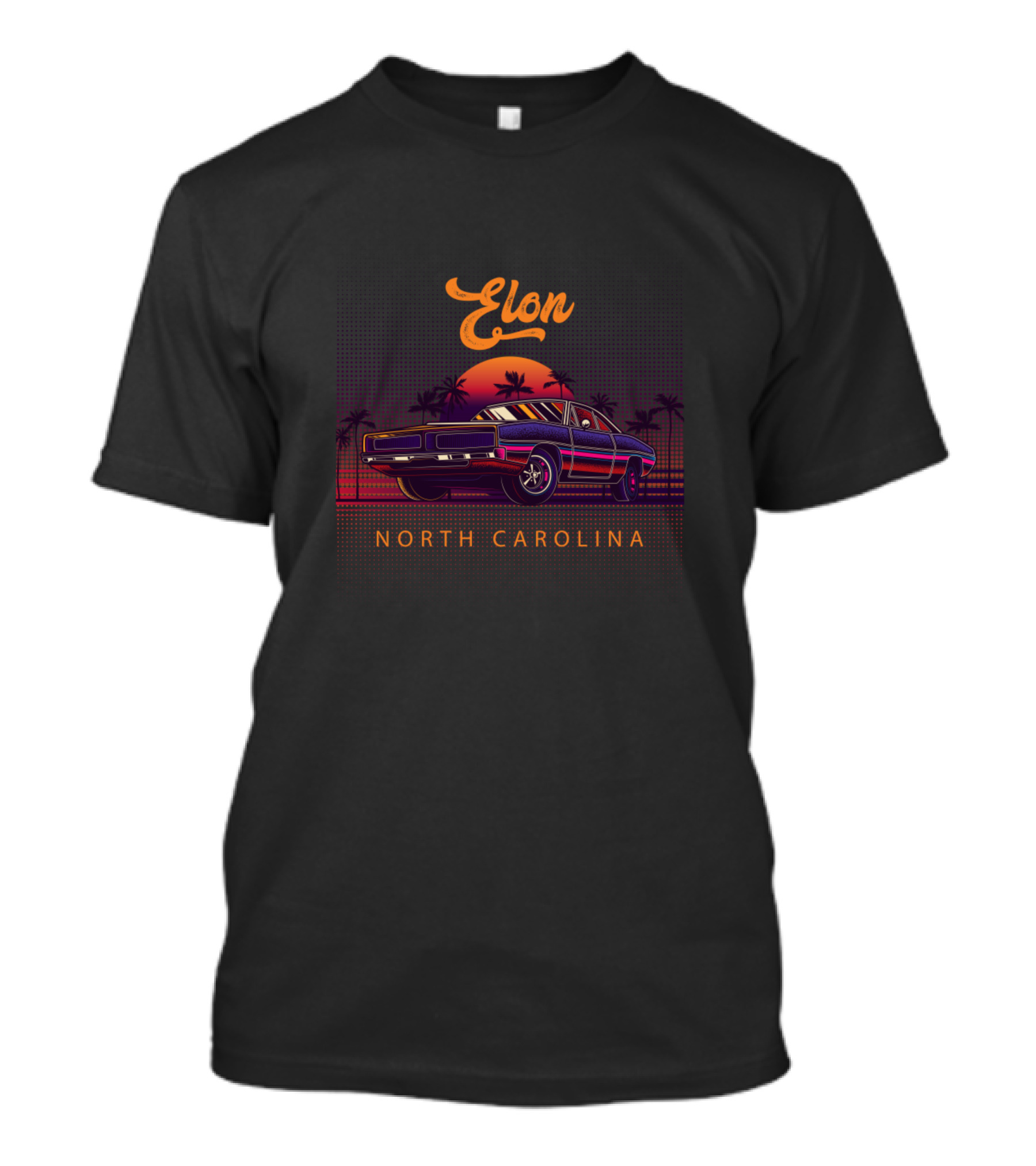 Elon North Carolina Vintage Muscle Car Sunset Scene T-Shirt
