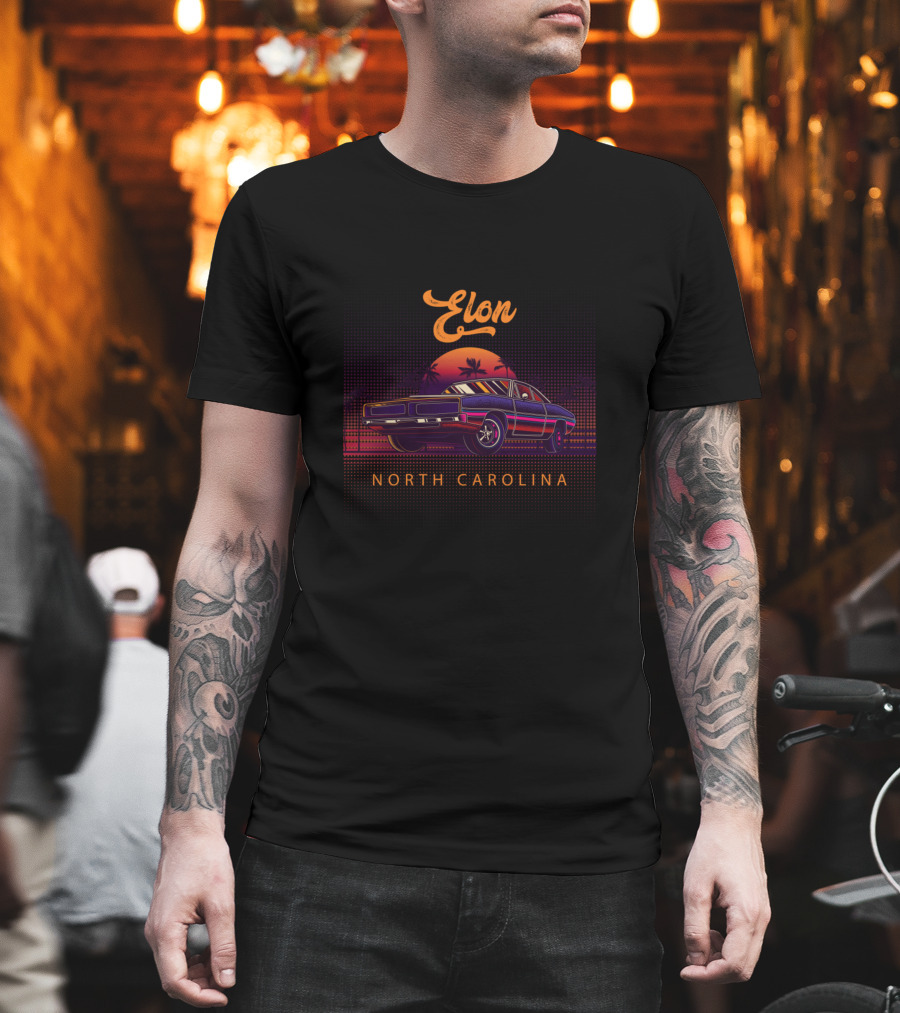Elon North Carolina Vintage Muscle Car Sunset Scene T-Shirt
