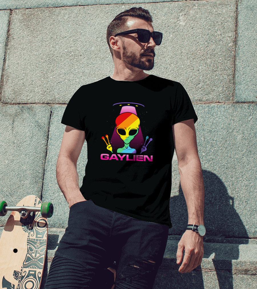 Gaylien Alien Rainbow Peace Beam T-Shirt