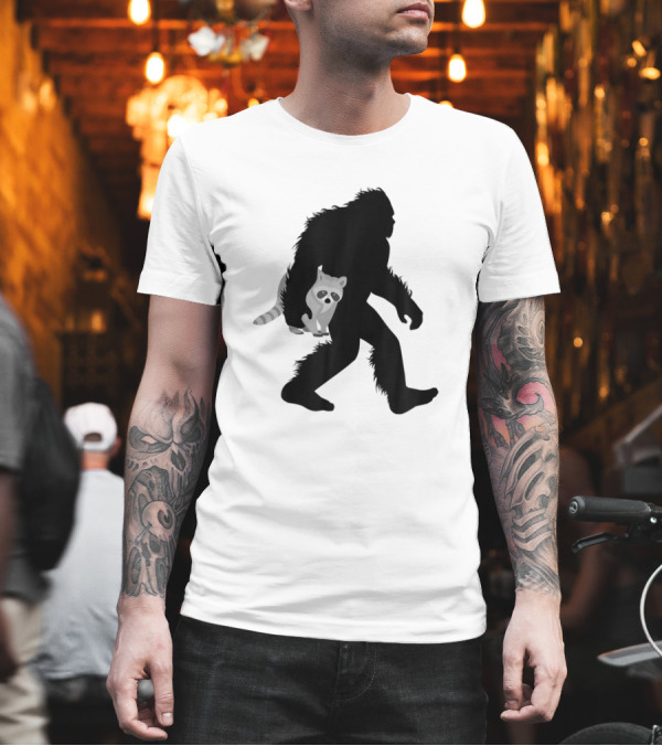 Bigfoot Sasquatch Silhouette with Raccoon Trash Critter T-Shirt Bigfoot Sasquatch Silhouette with Raccoon Trash Critter T-Shirt