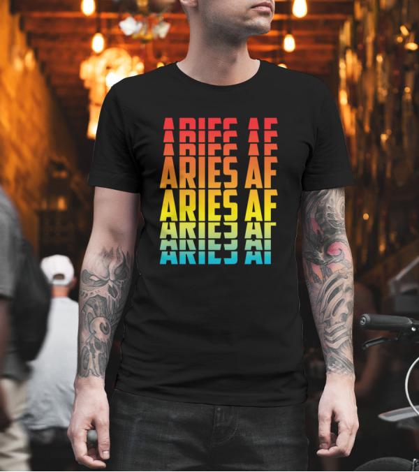 Aries AF Gradient Typography Multicolor Lines T-Shirt Aries AF Gradient Typography Multicolor Lines T-Shirt