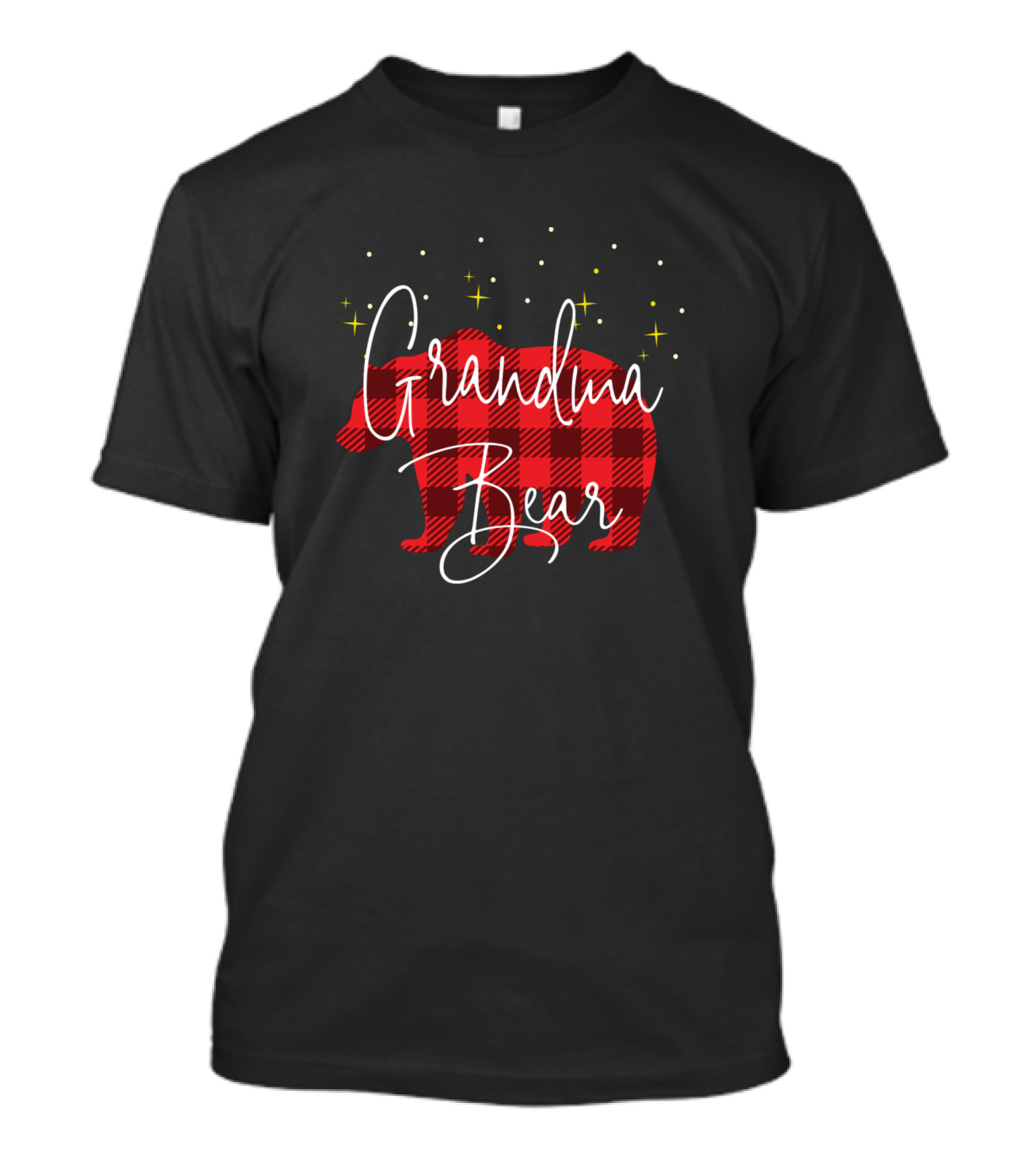 Grandma Bear Red Plaid With Stars Christmas Buffalo T-Shirt