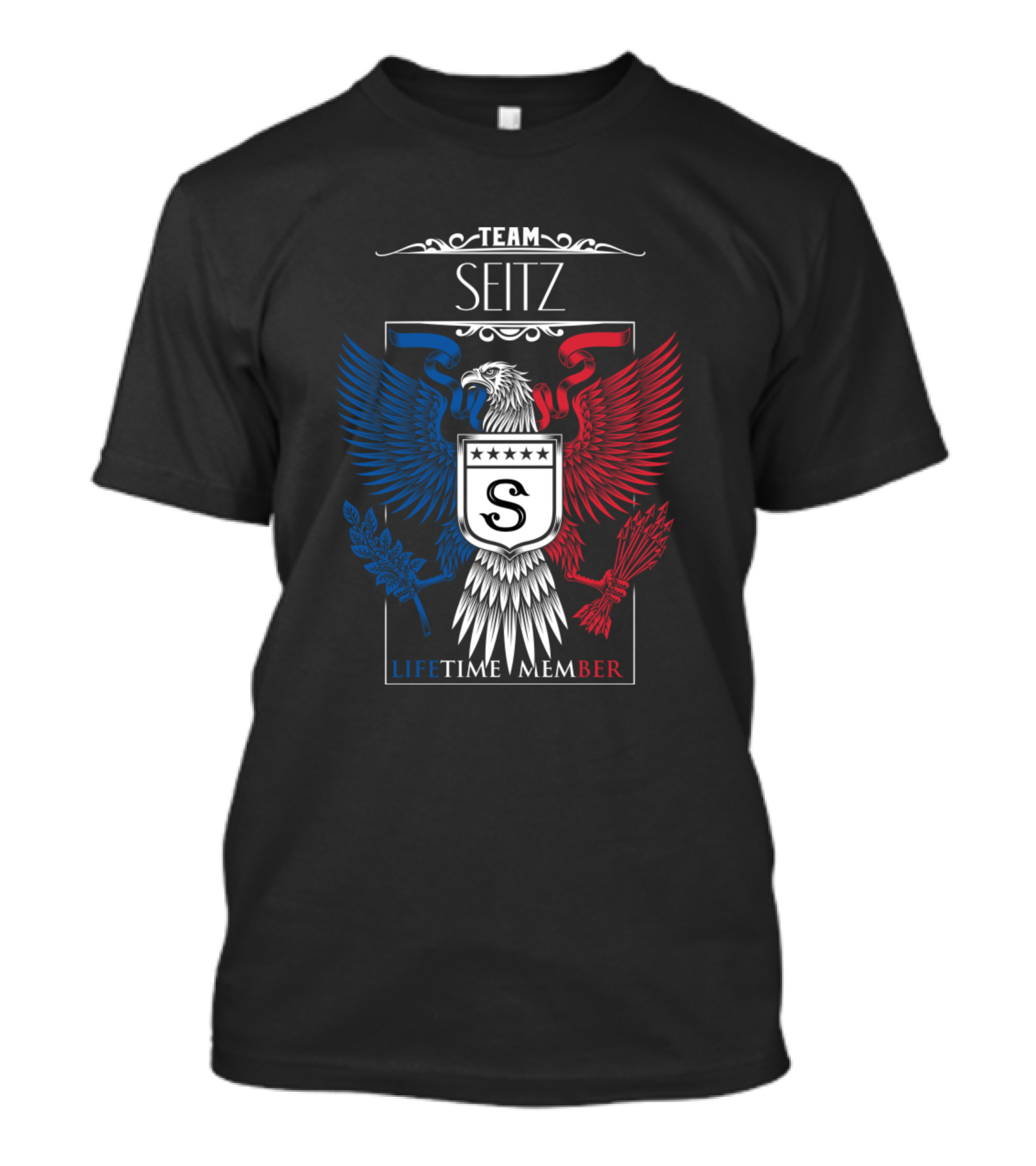 Team Seitz Lifetime Member Seitz Name Seitz Middle Eagle Emblem T-Shirt