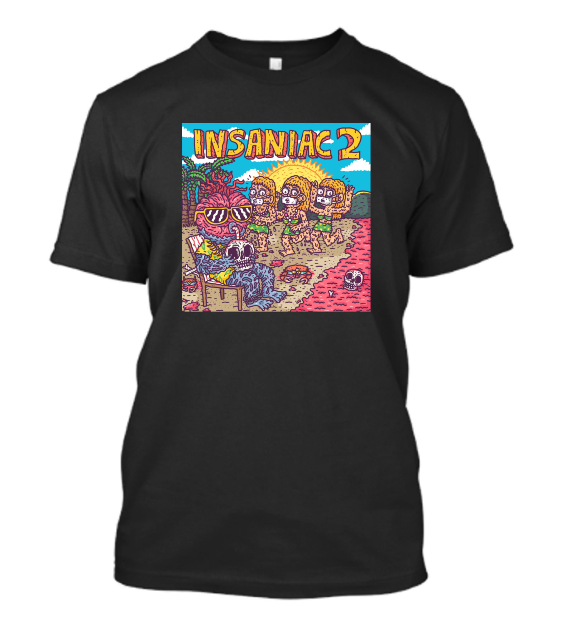 Insaniac 2 Zombie Beach Party With Tropical Island And Skeleton Elements T-Shirt