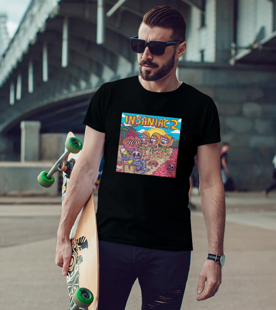 Insaniac 2 Zombie Beach Party With Tropical Island And Skeleton Elements T-Shirt