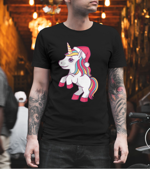 Santa Hat Unicorn Rainbow Mane T-Shirt Santa Hat Unicorn Rainbow Mane T-Shirt