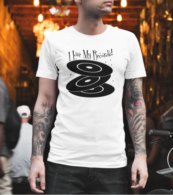 I Love My Records Stacked Vinyl Discs Retro Music Enthusiast T-Shirt I Love My Records Stacked Vinyl Discs Retro Music Enthusiast T-Shirt