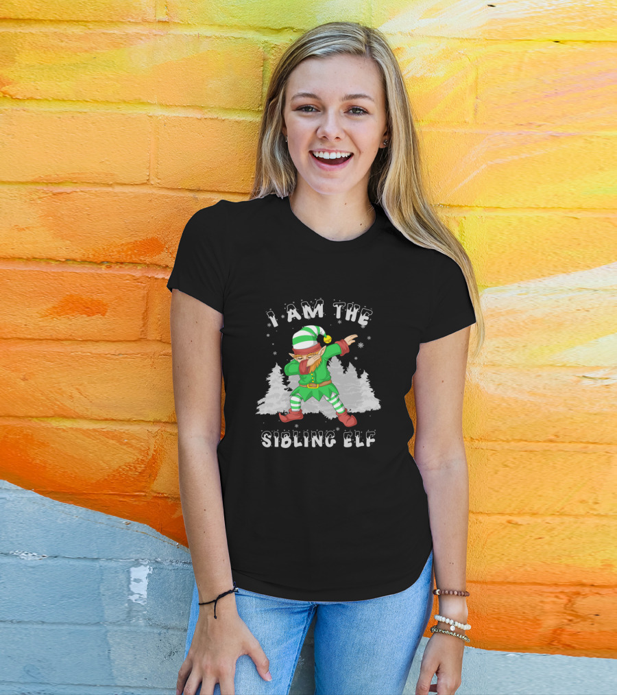 I Am The Sibling Elf Dabbing Christmas Trees T-Shirt