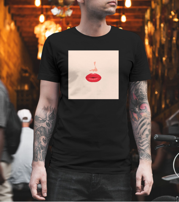 Woman Pretty Face Full Lips Red Lipstick Minimalist T-Shirt Woman Pretty Face Full Lips Red Lipstick Minimalist T-Shirt