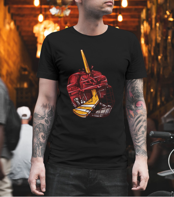 Hockey Stick Smashes Red Helmet T-Shirt Hockey Stick Smashes Red Helmet T-Shirt