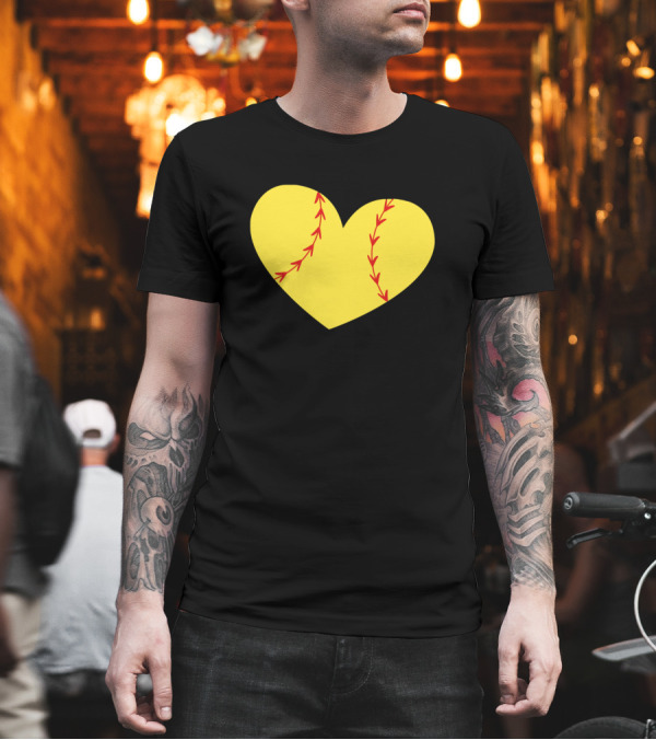 Softball Heart Yellow with Red Stitches T-Shirt Softball Heart Yellow with Red Stitches T-Shirt