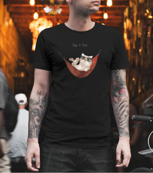Take It Easy Cat in Hammock with Sunglasses T-Shirt Take It Easy Cat in Hammock with Sunglasses T-Shirt