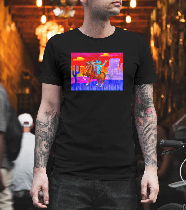 Coowboy Boobeep Robot Riding Horse in Colorful Desert Sunset Scene with Cactus T-Shirt Coowboy Boobeep Robot Riding Horse in Colorful Desert Sunset Scene with Cactus T-Shirt