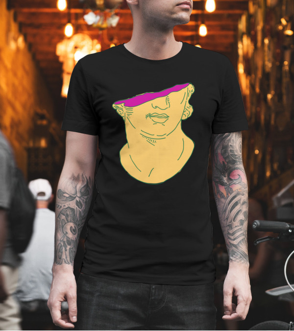 Half Antique Head Sculpture Split Neon T-Shirt Half Antique Head Sculpture Split Neon T-Shirt