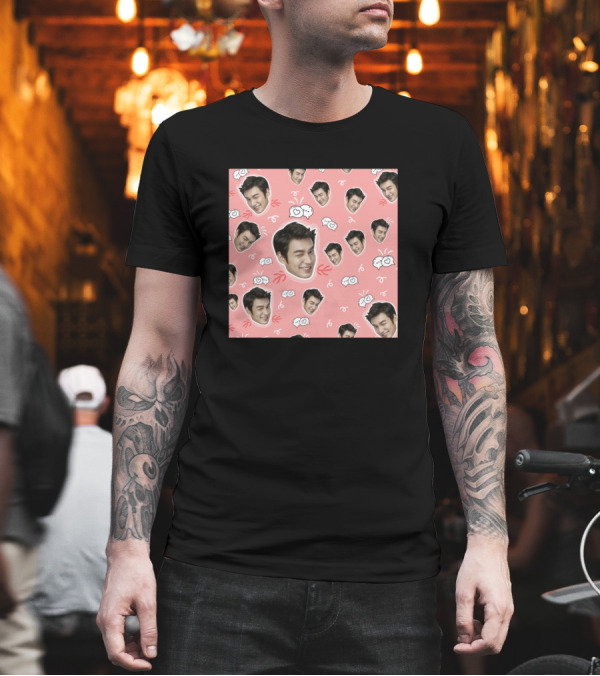 Lee Min Ho Smile Cute Pattern Faces Pink Background T-Shirt Lee Min Ho Smile Cute Pattern Faces Pink Background T-Shirt