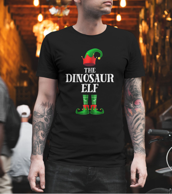 The Dinosaur Elf Matching Family Christmas Party Hat and Boots T-Shirt The Dinosaur Elf Matching Family Christmas Party Hat and Boots T-Shirt