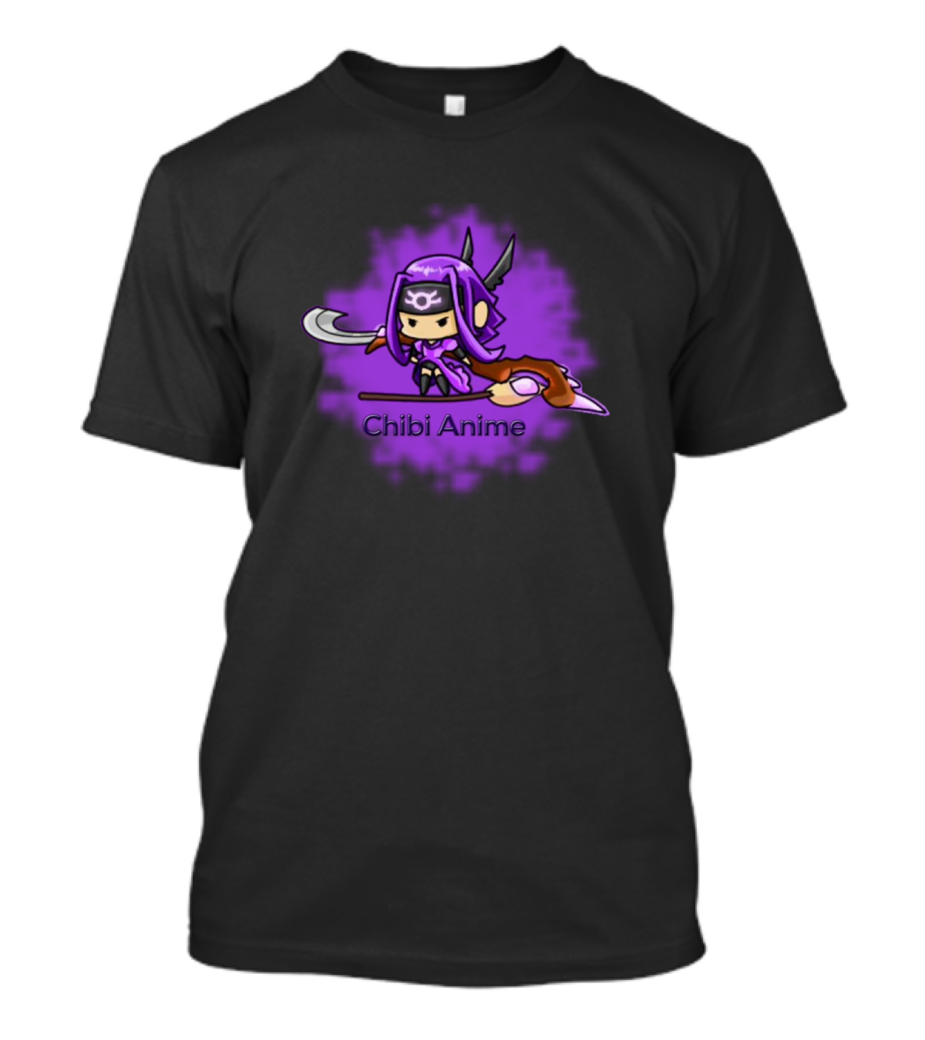 Chibi Anime Purple Warrior Character With Scythe T-Shirt