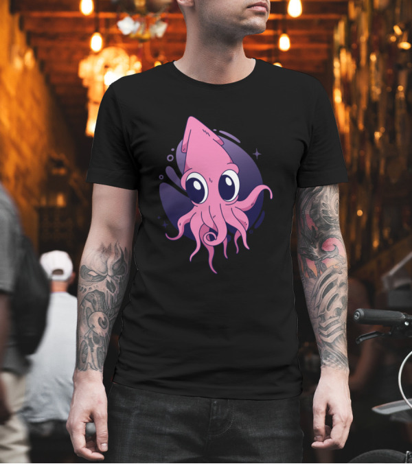 Cute Pink Cartoon Squid with Big Eyes T-Shirt Cute Pink Cartoon Squid with Big Eyes T-Shirt