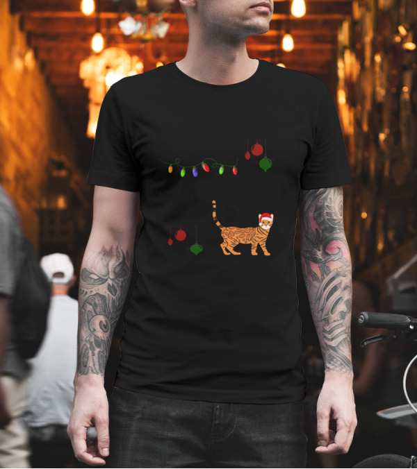 Bengal Around the Christmas Tree with Lights and Decorations T-Shirt Bengal Around the Christmas Tree with Lights and Decorations T-Shirt