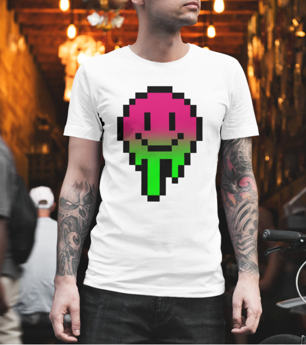 Pixel Acid Drip Smiley Face Neon Grunge Aesthetic T-Shirt Pixel Acid Drip Smiley Face Neon Grunge Aesthetic T-Shirt