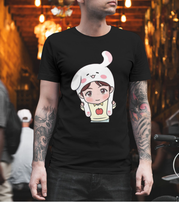 Suga BTS Cute Character with Bunny Hat and Apple T-Shirt Suga BTS Cute Character with Bunny Hat and Apple T-Shirt