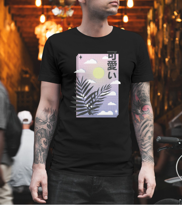 Kawaii Vaporwave Sky Aesthetic with Pastel Sun and Palm Leaves T-Shirt Kawaii Vaporwave Sky Aesthetic with Pastel Sun and Palm Leaves T-Shirt