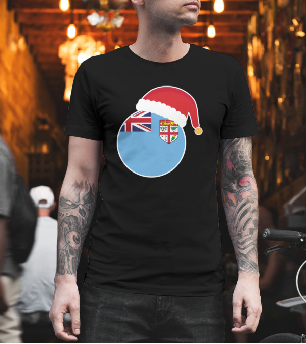 Christmas Fiji Flag Santa Claus Hat T-Shirt Christmas Fiji Flag Santa Claus Hat T-Shirt