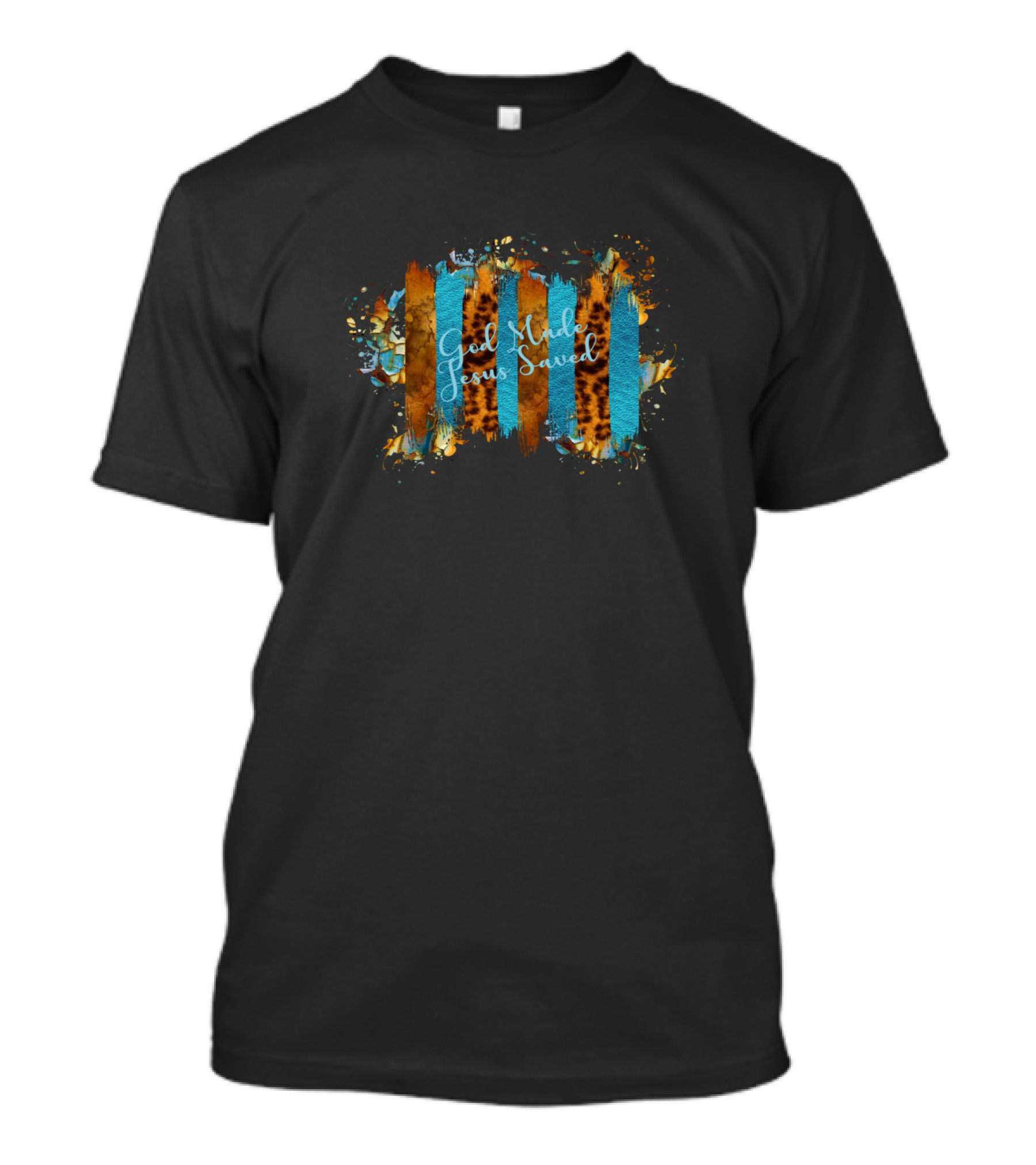 God Made Jesus Saved Turquoise Cheetah Print Stripes T-Shirt