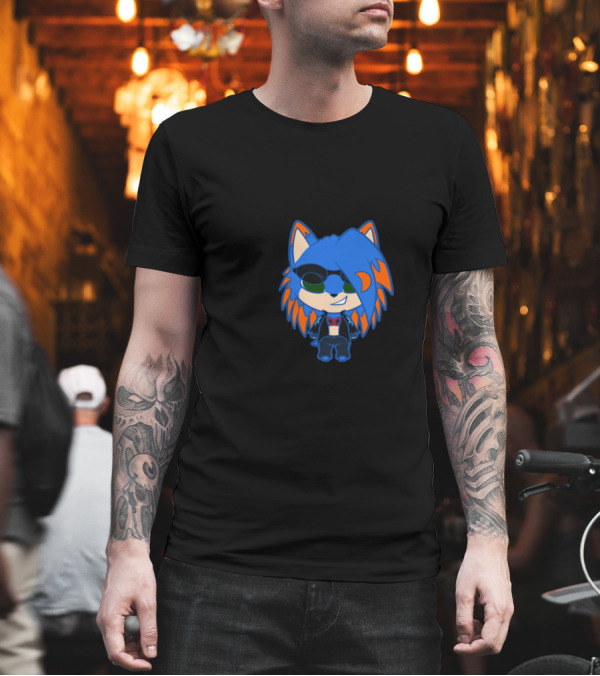 ALINA Blue Fox Character with Sunglasses and Blue Hair T-Shirt ALINA Blue Fox Character with Sunglasses and Blue Hair T-Shirt