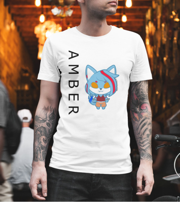 AMBER Cute Blue Cat Character with Red Stripes and Orange Eyes T-Shirt AMBER Cute Blue Cat Character with Red Stripes and Orange Eyes T-Shirt