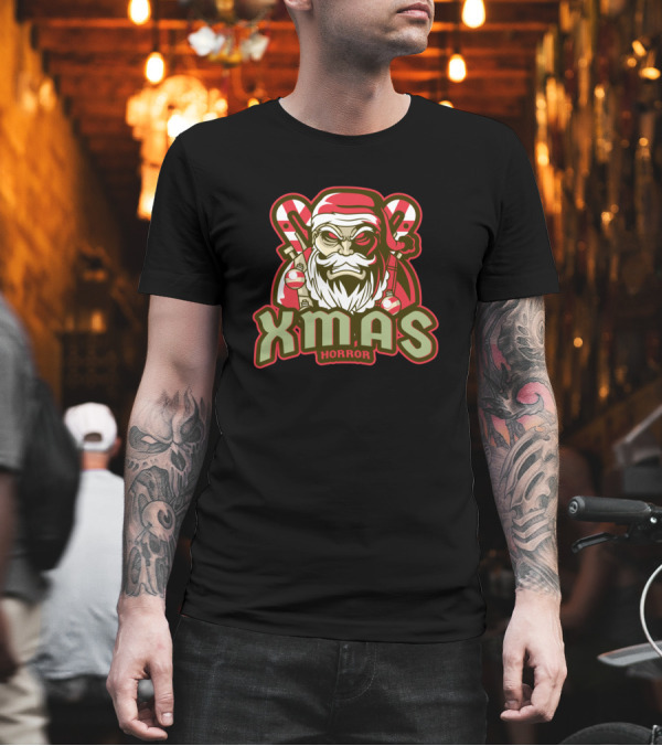 Xmas Horror Scary Santa with Candy Canes T-Shirt Xmas Horror Scary Santa with Candy Canes T-Shirt