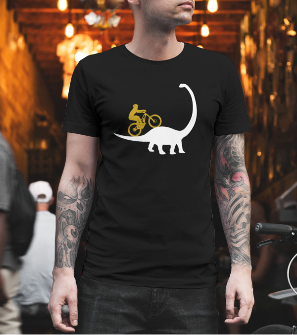 Dinosaur Biker Riding Bicycle on Brontosaurus Tail T-Shirt Dinosaur Biker Riding Bicycle on Brontosaurus Tail T-Shirt